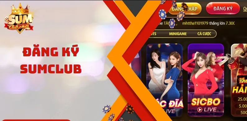 Người chơi bấm mục "Đăng ký" nằm ở góc trên cùng bên phải màn hình website Sum Club